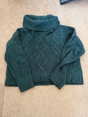 American Eagle Cozy Cable Knit Turtleneck Sweater - Teal Green Women’s M